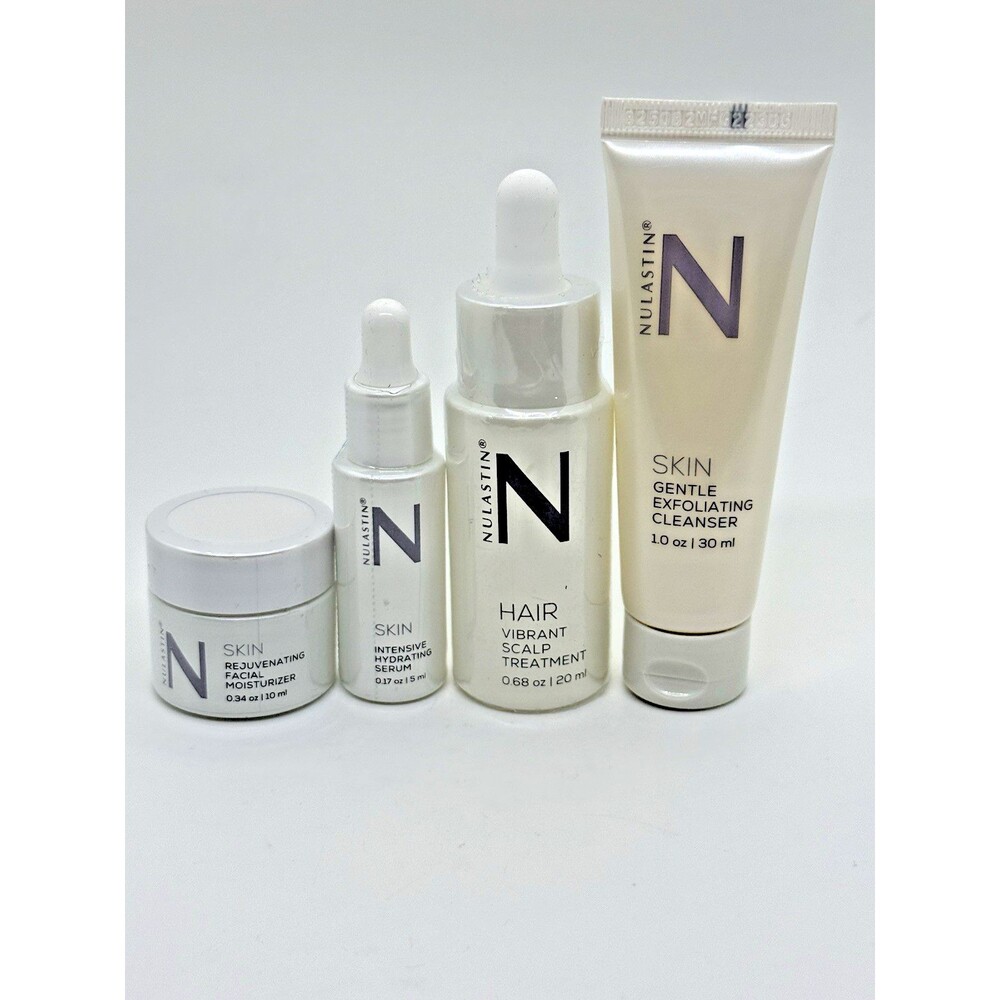Nulastin Luxe Travel Kit 4Pc Set Moisturizer, Serum, Cleanser, Scalp Treatment